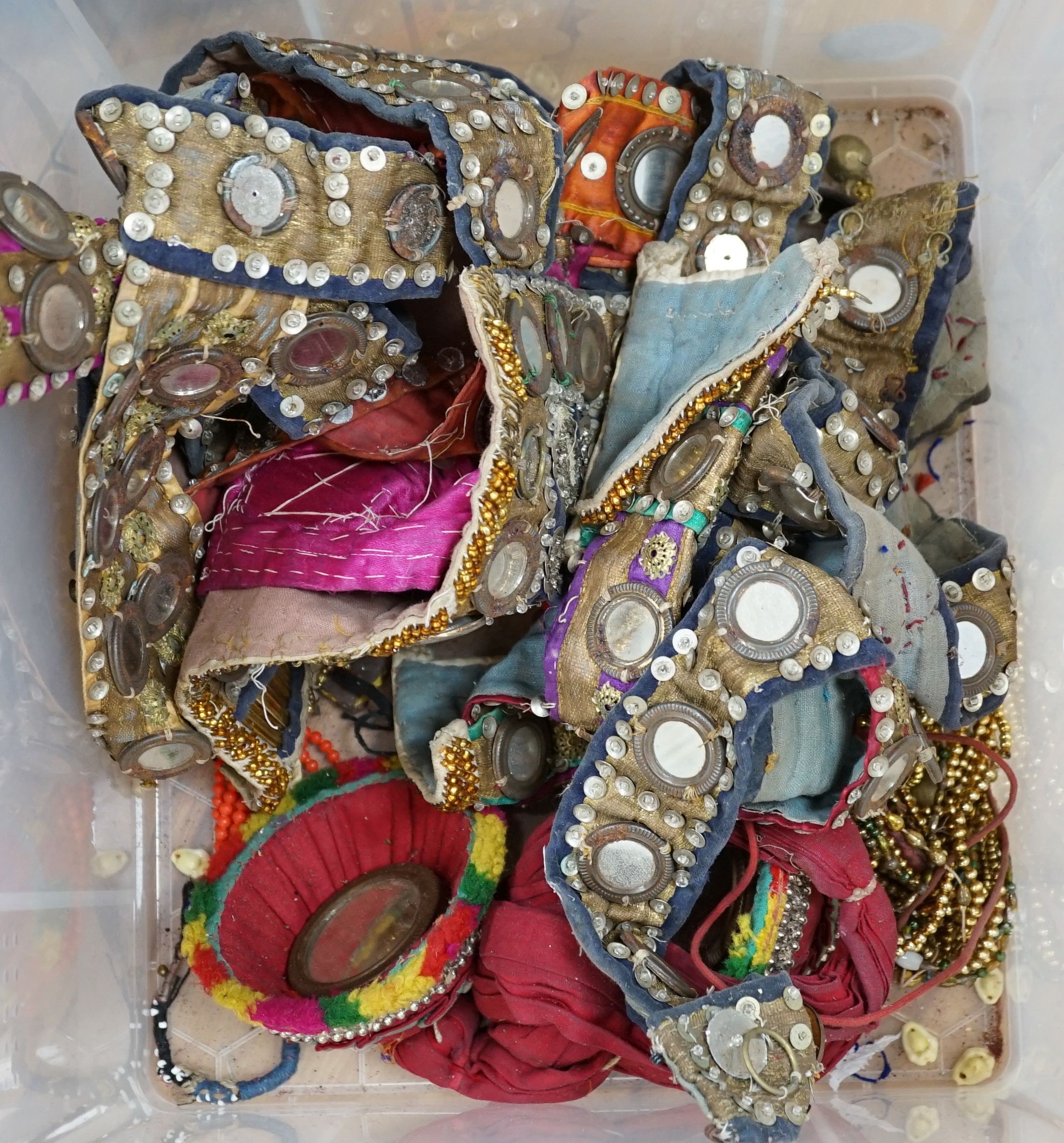 A collection of Indian mirrored panels and decorative shell work